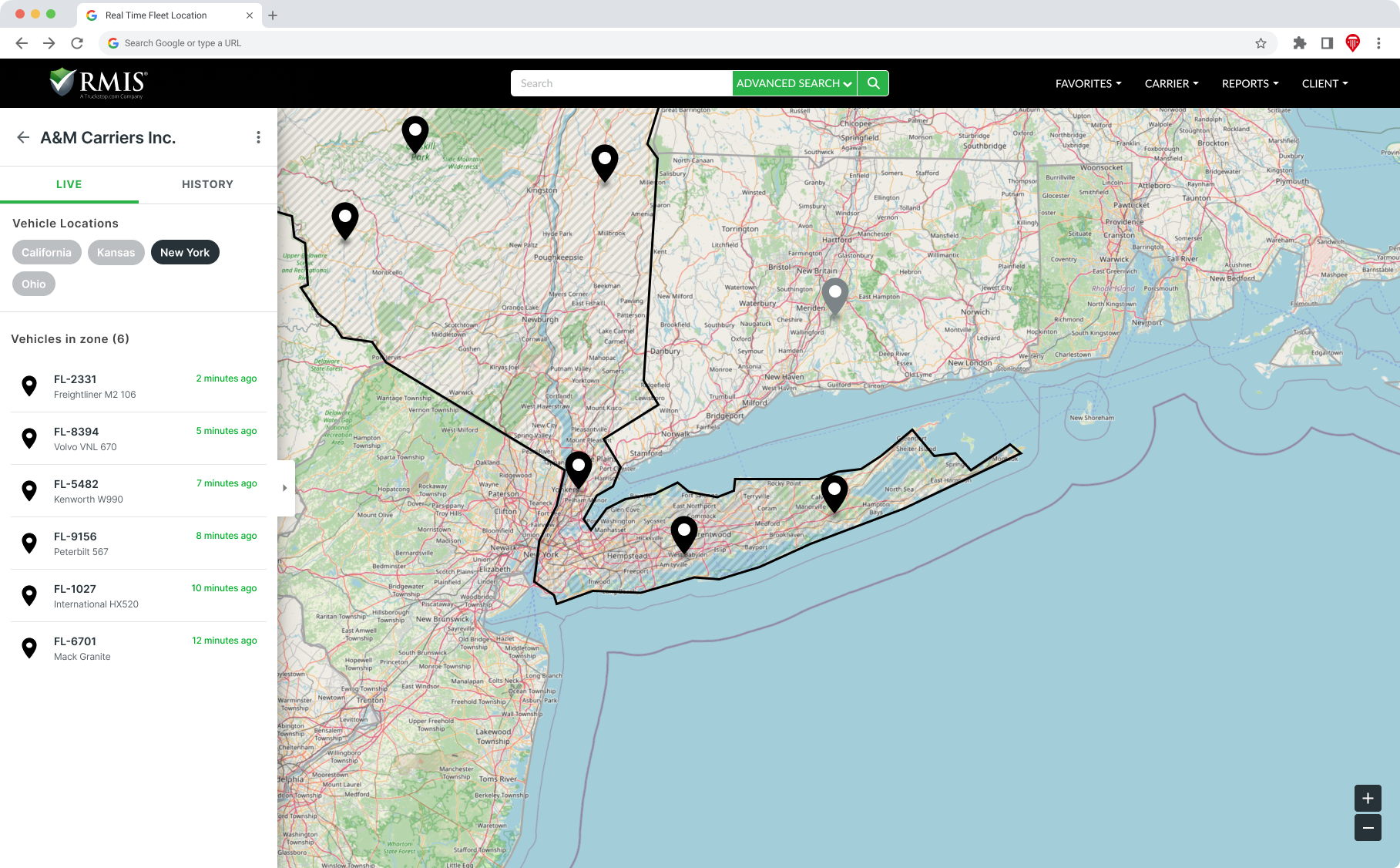 Process – Real-time location – Zoomed in Map View